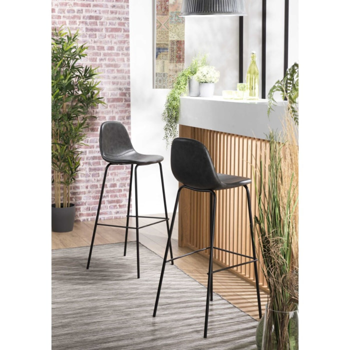 TOM - Lot de 2 tabourets de bar John noir hauteur d'assise 80cm