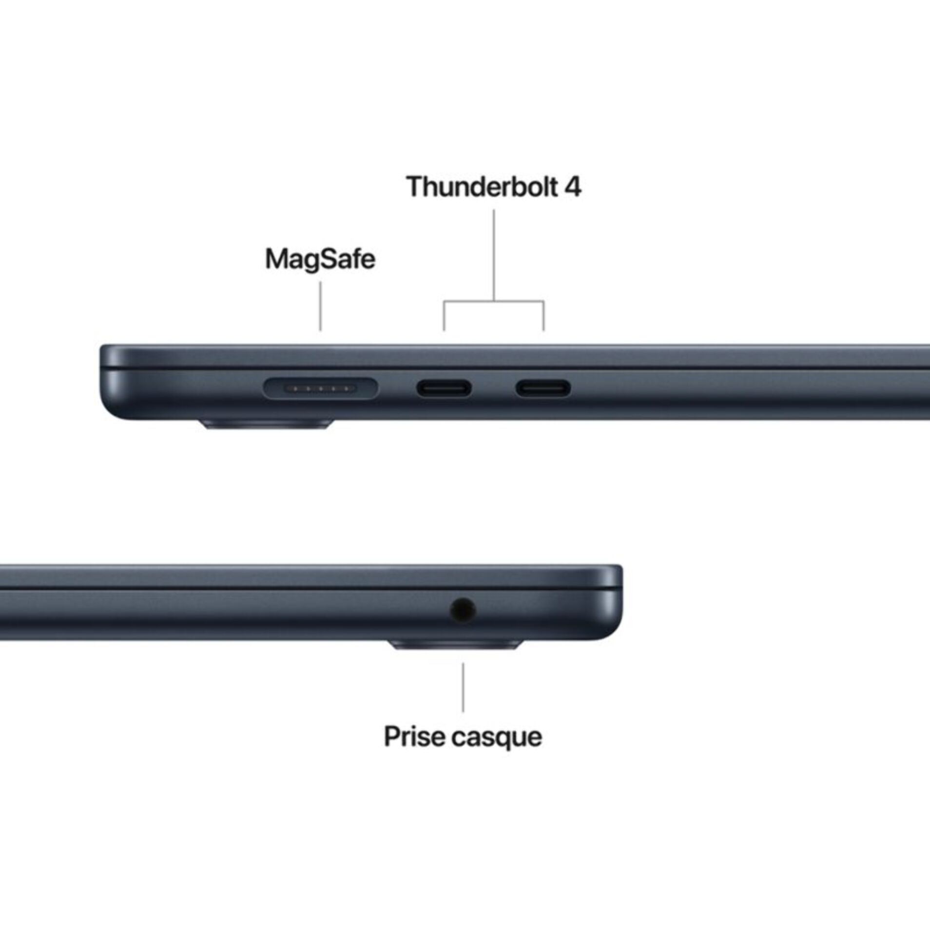 Ordinateur Apple MACBOOK Air 13,6" Puce M4 CPU 10 / GPU 8 coeurs Mémoire RAM 16Go Stockage 1To SSD Retina Minuit