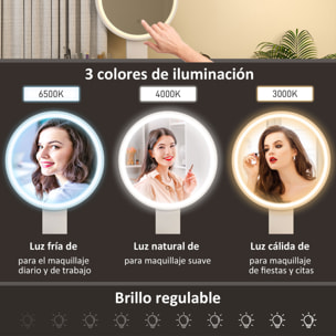 Tocador de Maquillaje con Luz LED y Taburete Mesa de Maquillaje con Espejo Brillo Ajustable 3 Colores 2 Cajones y Organizador Tocador Moderno para Dormitorio 80x43x133 cm Blanco