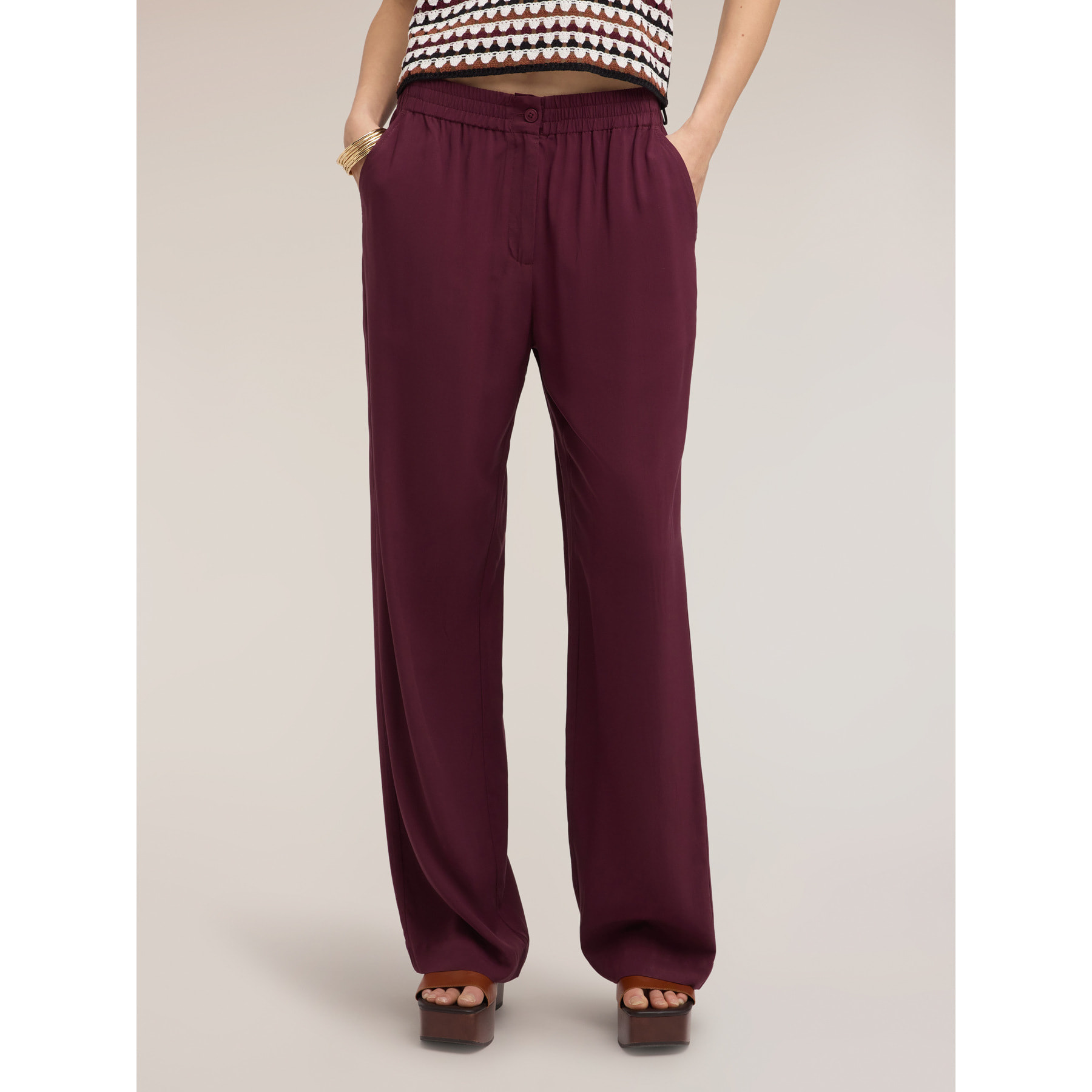 Motivi - Pantaloni palazzo in viscosa con vita elastica - Viola