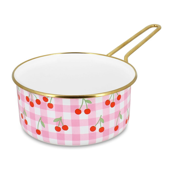 Casserole 18cm en acier émaillé avec motif cerise - tous feux VICHY