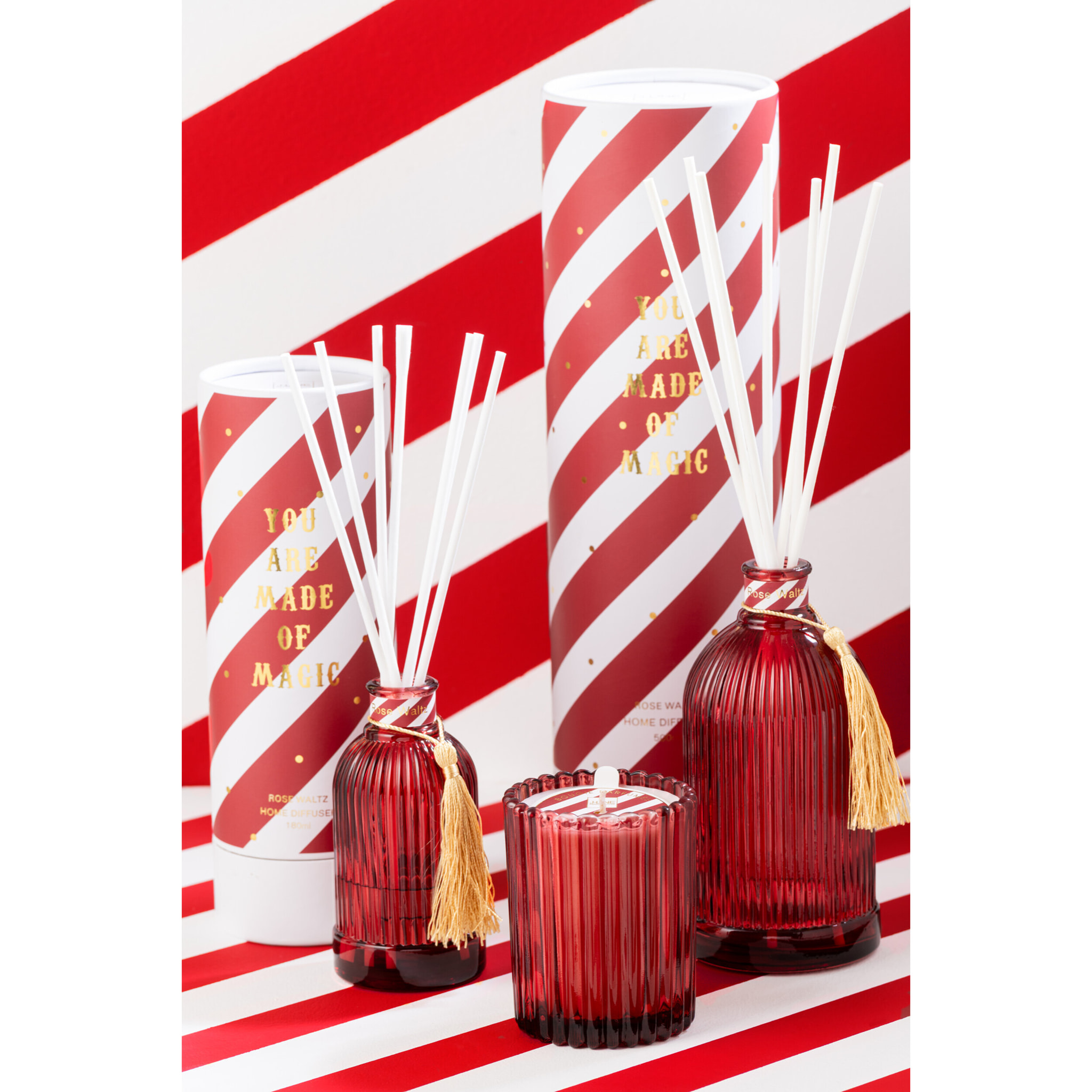 J-Line bâtonnets parfumés Magic - Rose Waltz - verre - blanc/corail - large