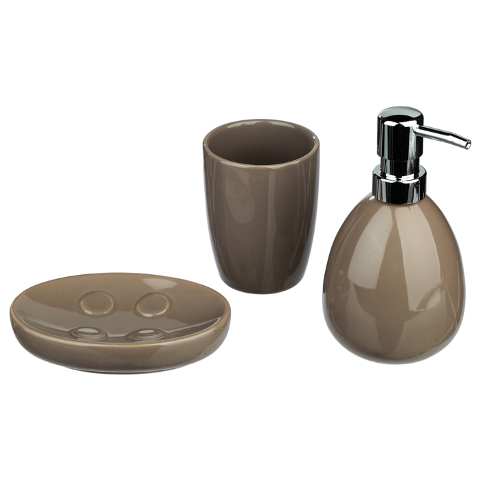 Juego de baño 3 piezas sbd sol, topo: dispensador jabon, vaso y jabonera