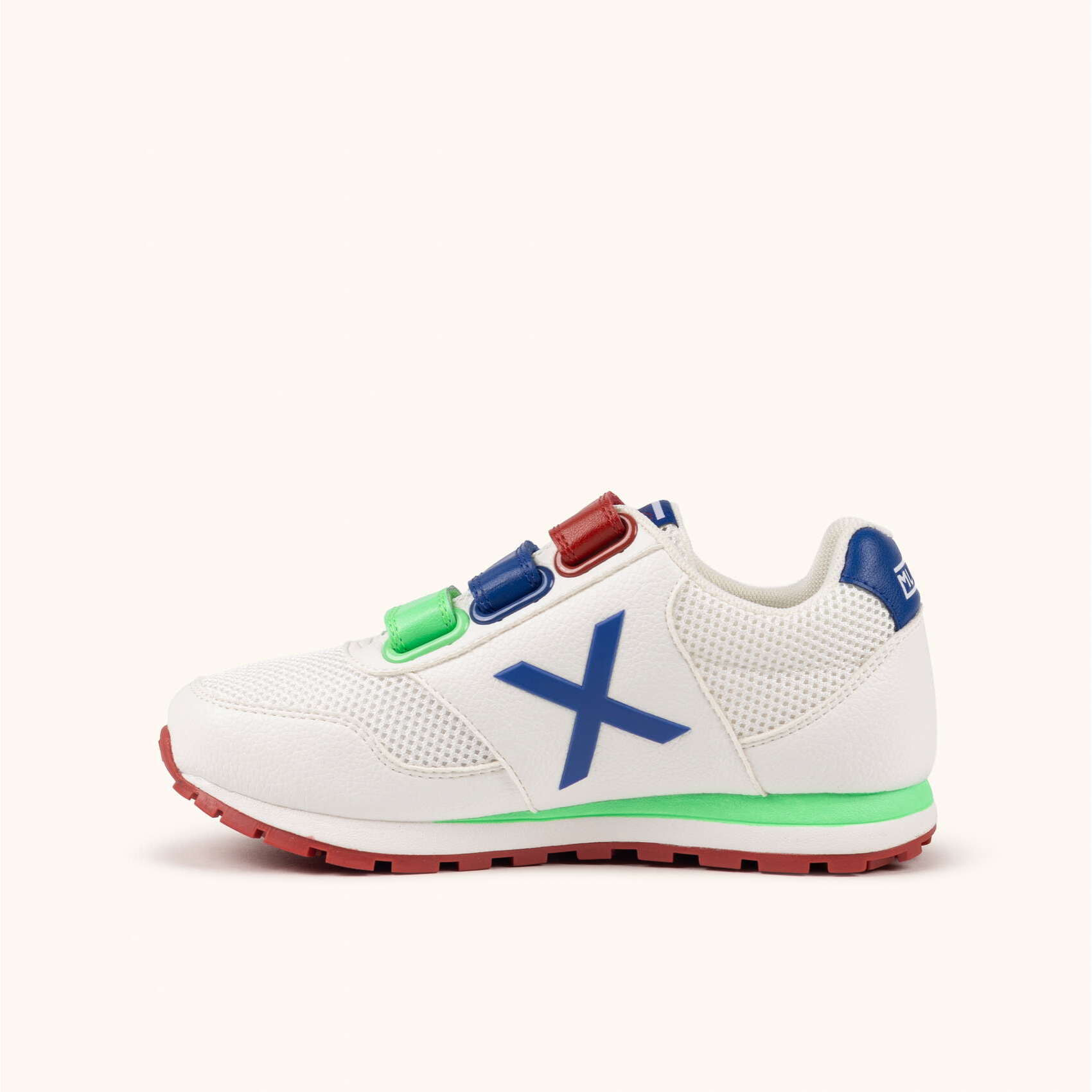 MUNICH DASH KID VCO 2.0 174 Zapatilla Retro Running Infantil Blanca con Cierre de Velcro y Detalles Azules y Verdes