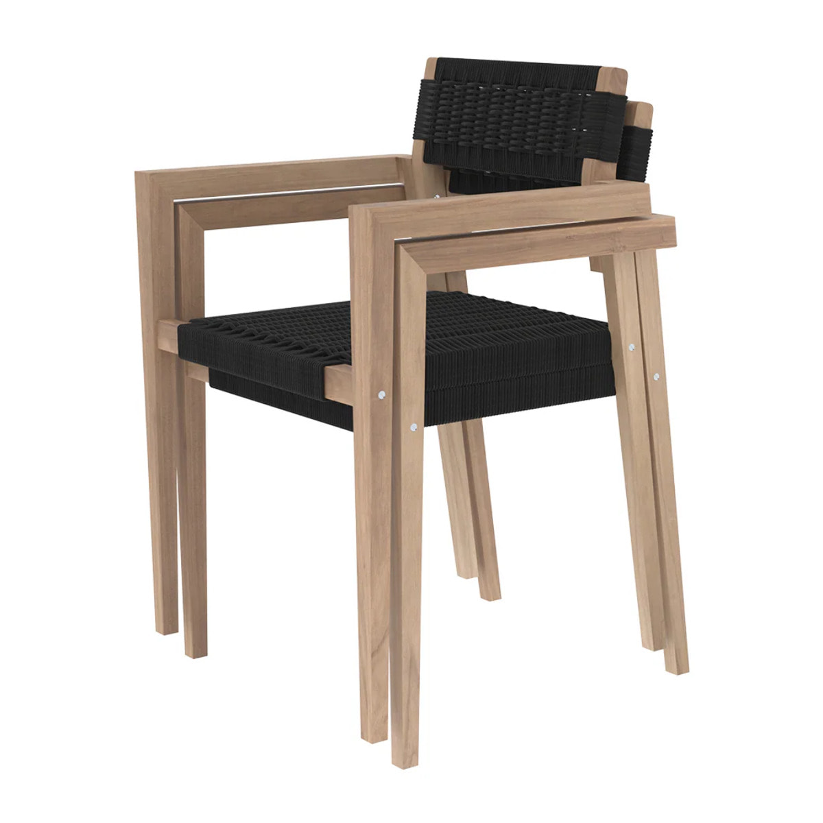 Lot de 2 chaises de jardin empilables en teck et corde tressée - Kapua