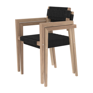 Lot de 2 chaises de jardin empilables en teck et corde tressée - Kapua