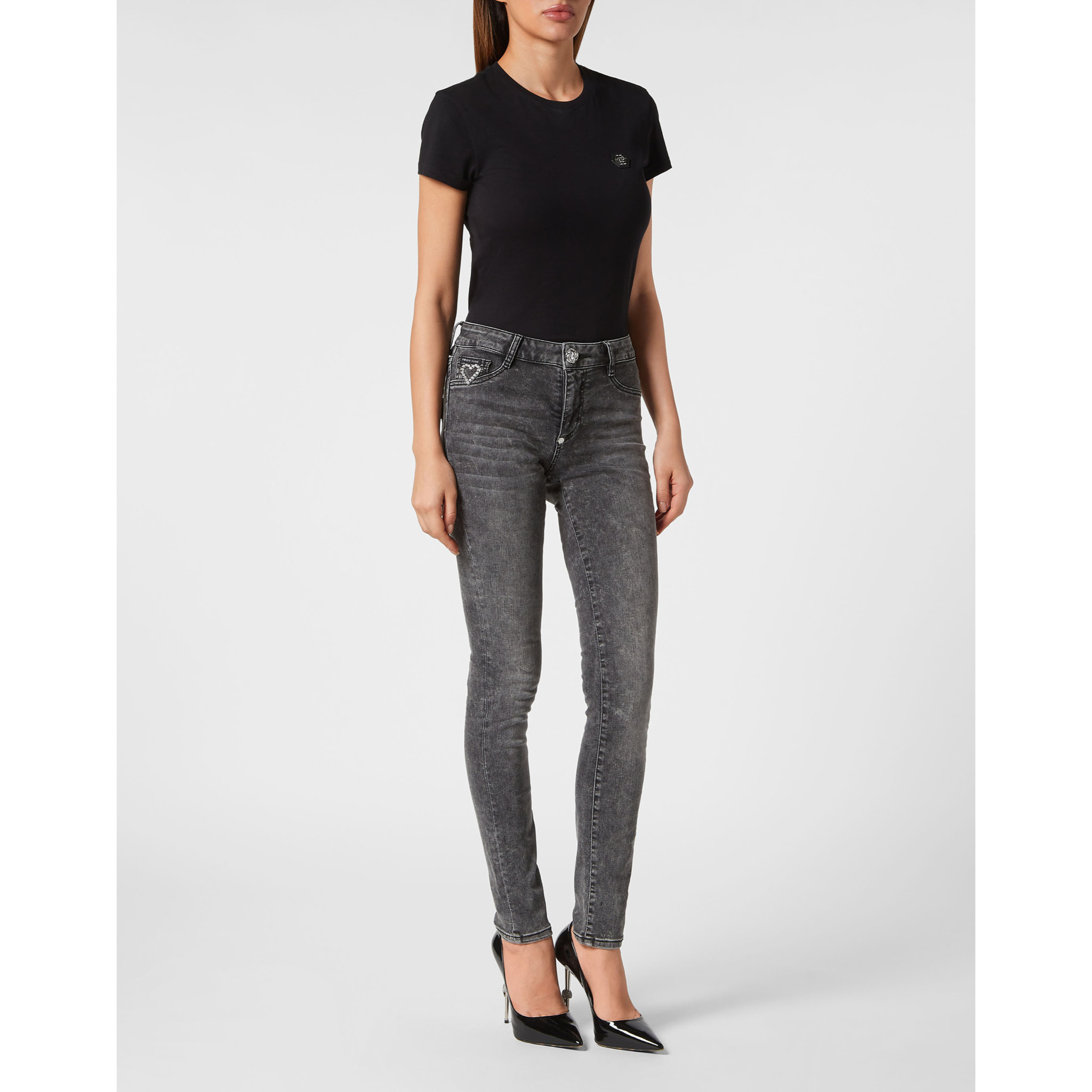 PHILIPP PLEIN Jegging a vita alta HEART