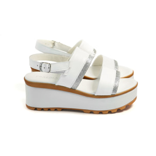 SANDALO DOPPIA FASCIA VERA PELLE SILVER BIANCO