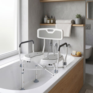 Silla Ducha Personas Mayores, Silla de Ducha con Asiento Ranurado, Altura Regulable, Taburete de Baño Antideslizante con Respaldo y Reposabrazos, Carga 136 kg, para Discapacitados, Gris