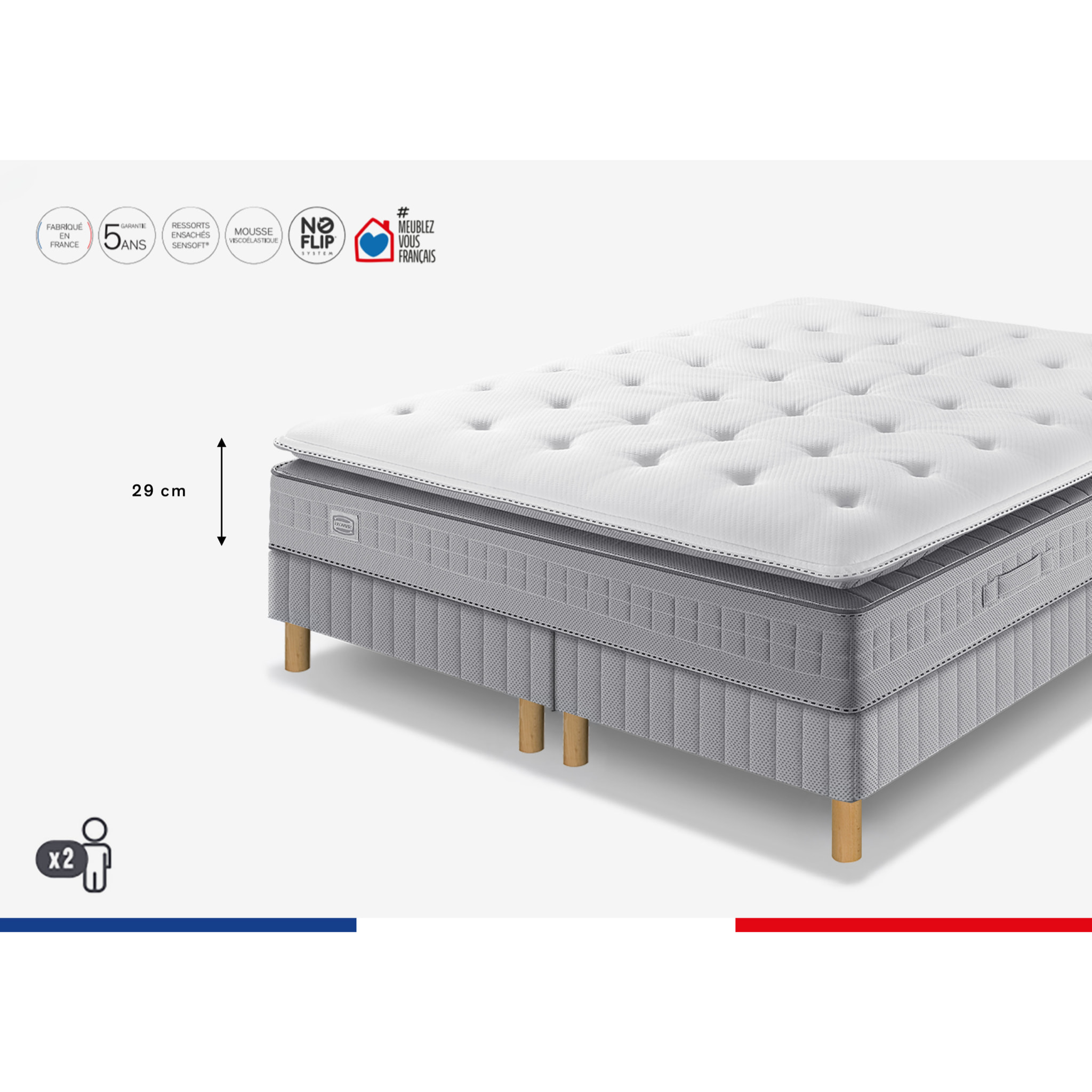 Ensemble EXTENSION matelas H29 Hybride, ferme, 2 sommiers