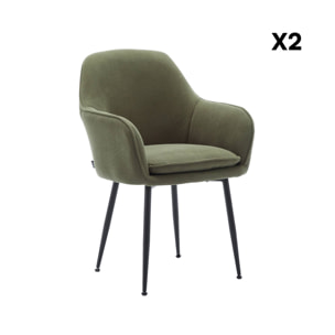 Fauteuil velours côtelé et pieds métal (lot de 2) SHELLA