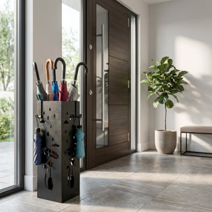 Portaombrelli In Metallo Con Decorazione Gatto Vaschetta Scolapioggia Removibile E 2 Ganci Laterali Base Antiscivolo Quadrato 49 x 15.5 x 15.5 Cm Nero