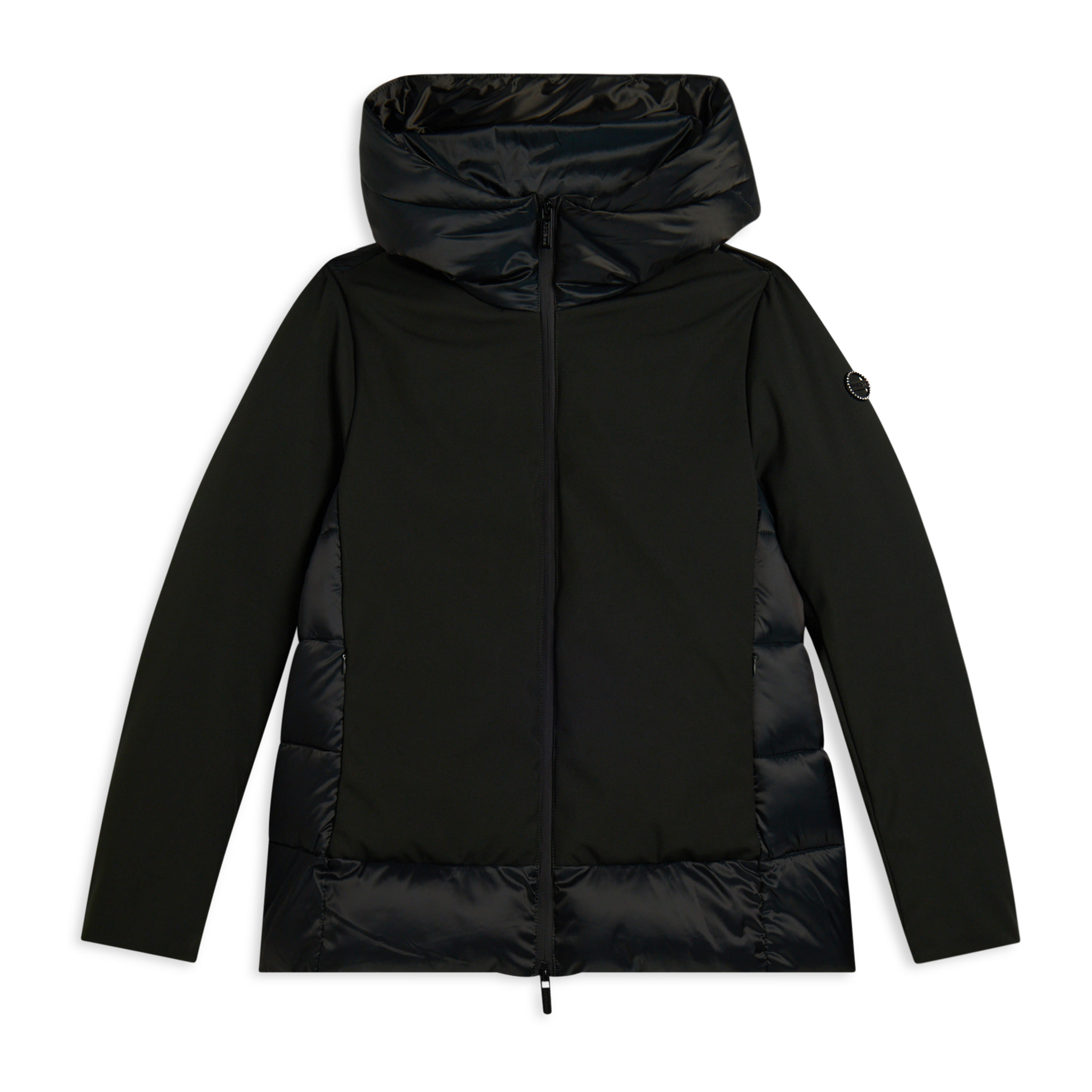 Piumino donna lunghezza media con inserti lucidi e opachi