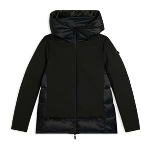 Piumino donna lunghezza media con inserti lucidi e opachi