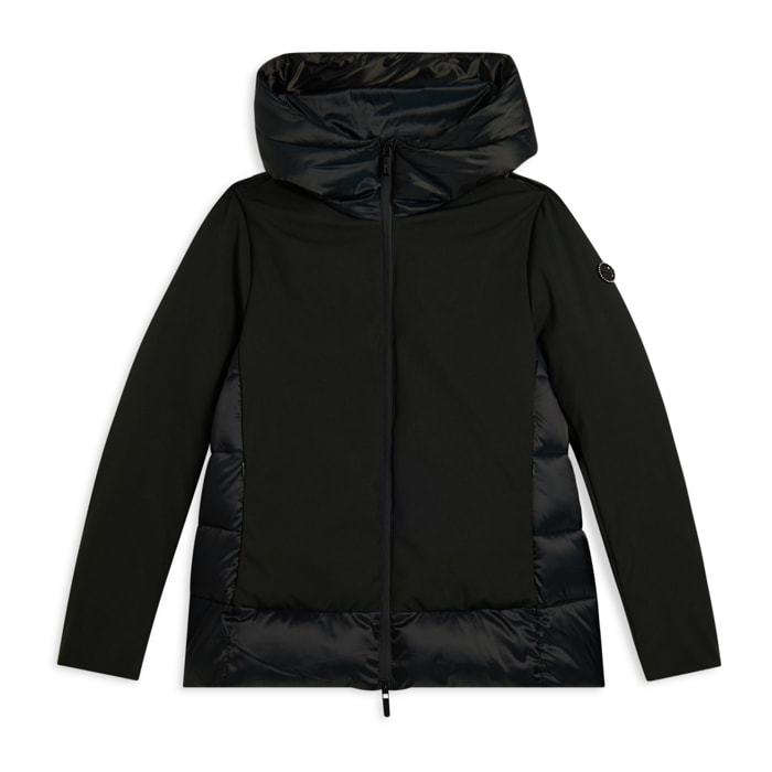 Piumino donna lunghezza media con inserti lucidi e opachi