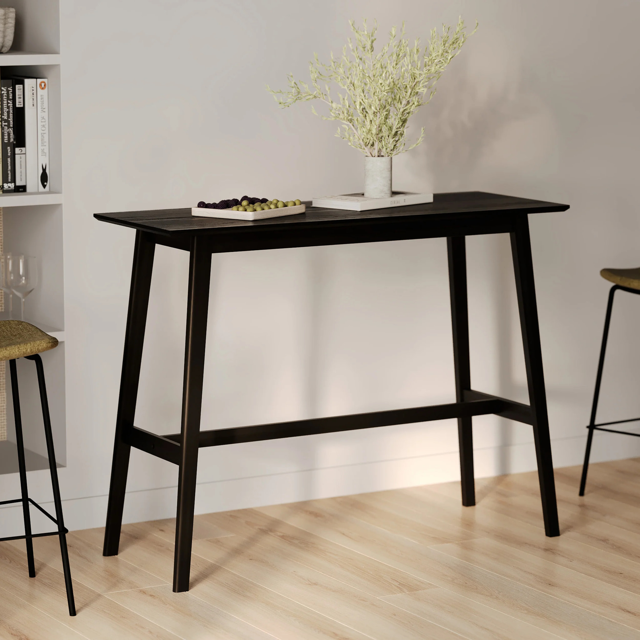 Table de bar rectangulaire 4 personnes en bois noir 120 cm - Buvette