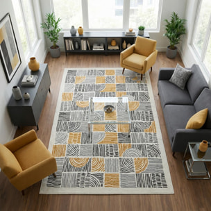 Tapis salon DORI, motif géométrique graphique, moderne