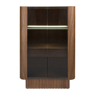 Aparador alto de madera chapada en nogal natural Iluminación interior 100x50x150cm