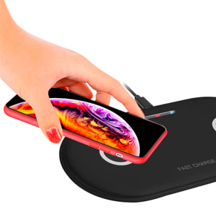 Caricabatterie wireless Qi compatibile con ricarica rapida Fast Charge, 15W. Per 2 smartphone contemporaneamente.