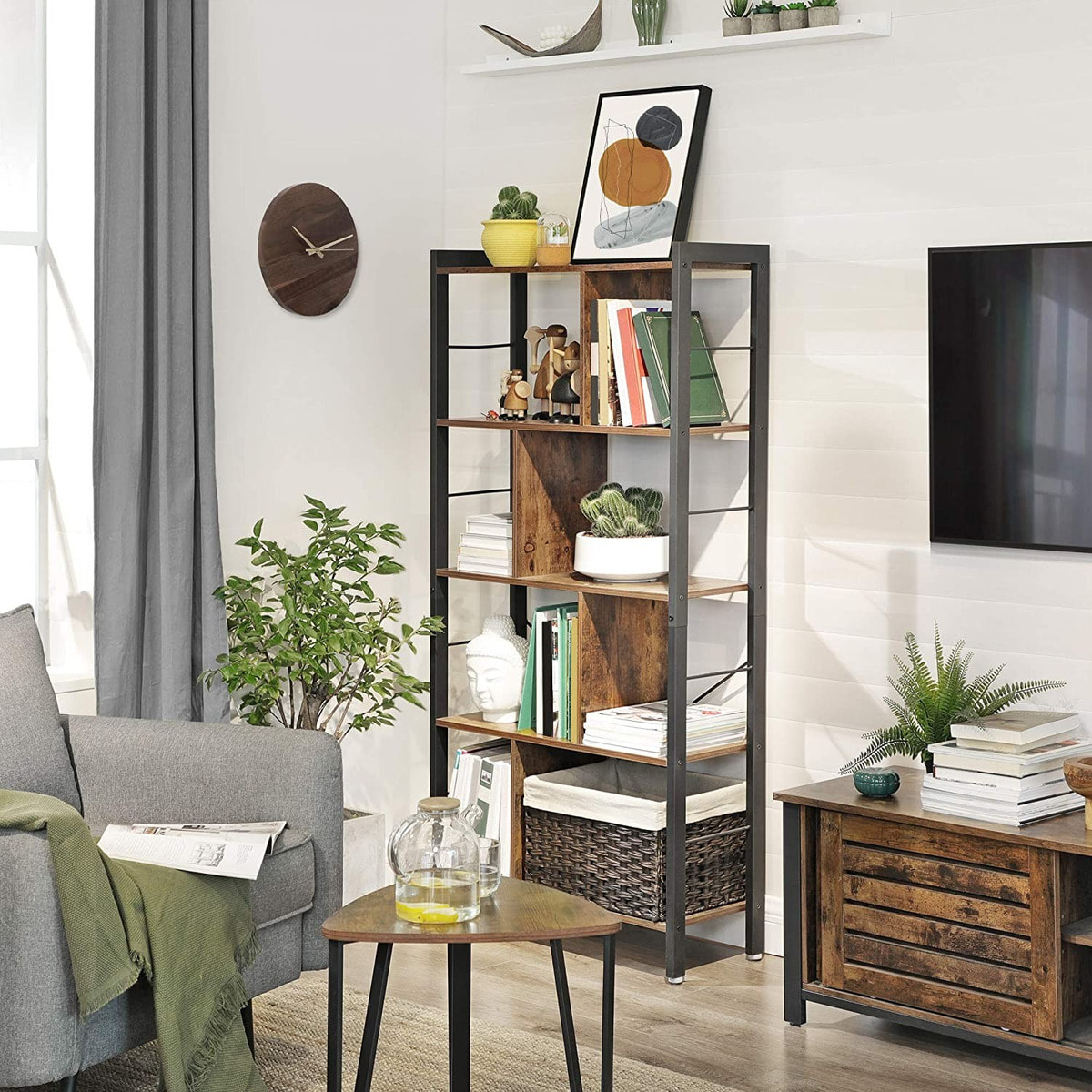 Libreria loft industriale in metallo e legno rustico