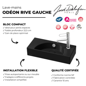 Lave-mains compact 50 cm Odéon Rive Gauche 1 trou de robinetterie à droite Noir satiné