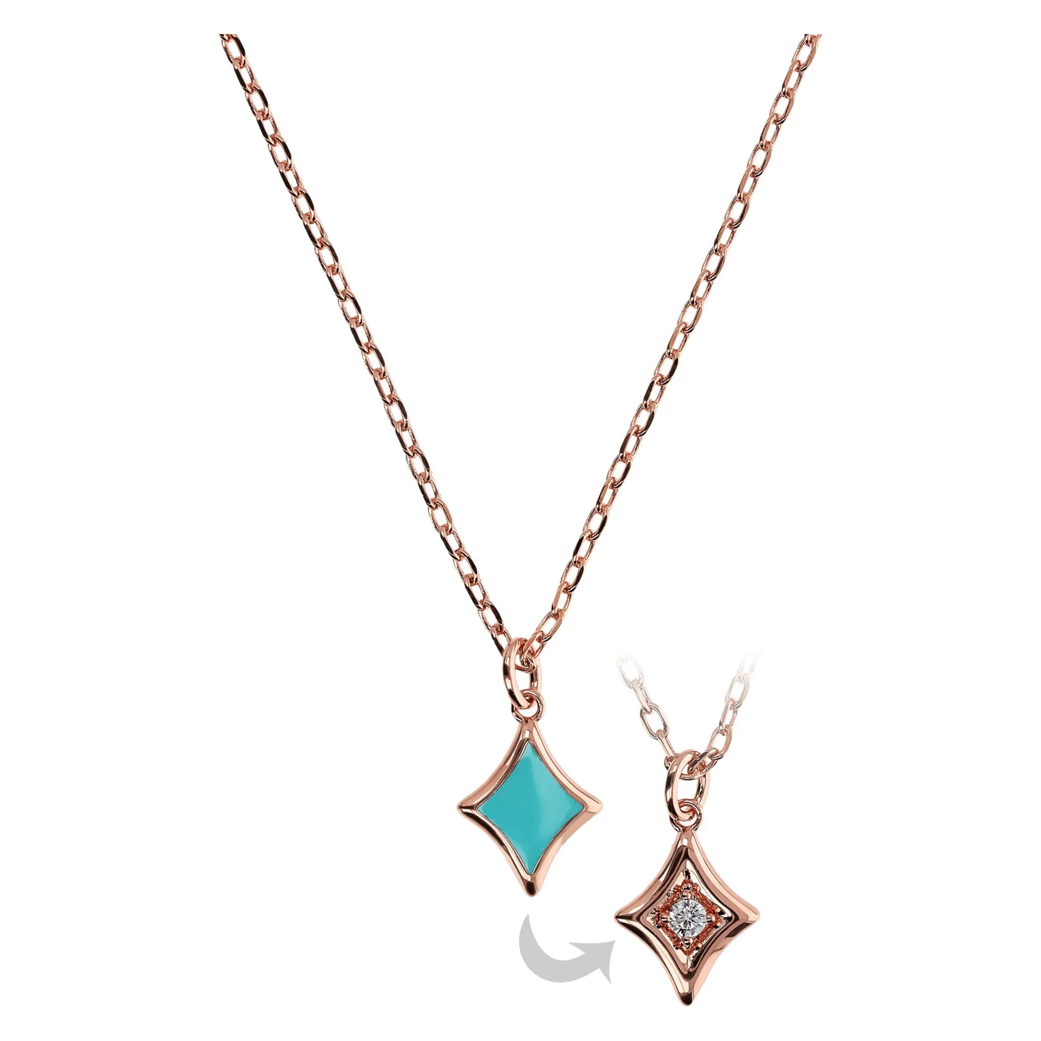 Collana Girocollo Catena Forzatina e Pendente Étoile Reversibile Smaltato Nero con Cubic Zirconia