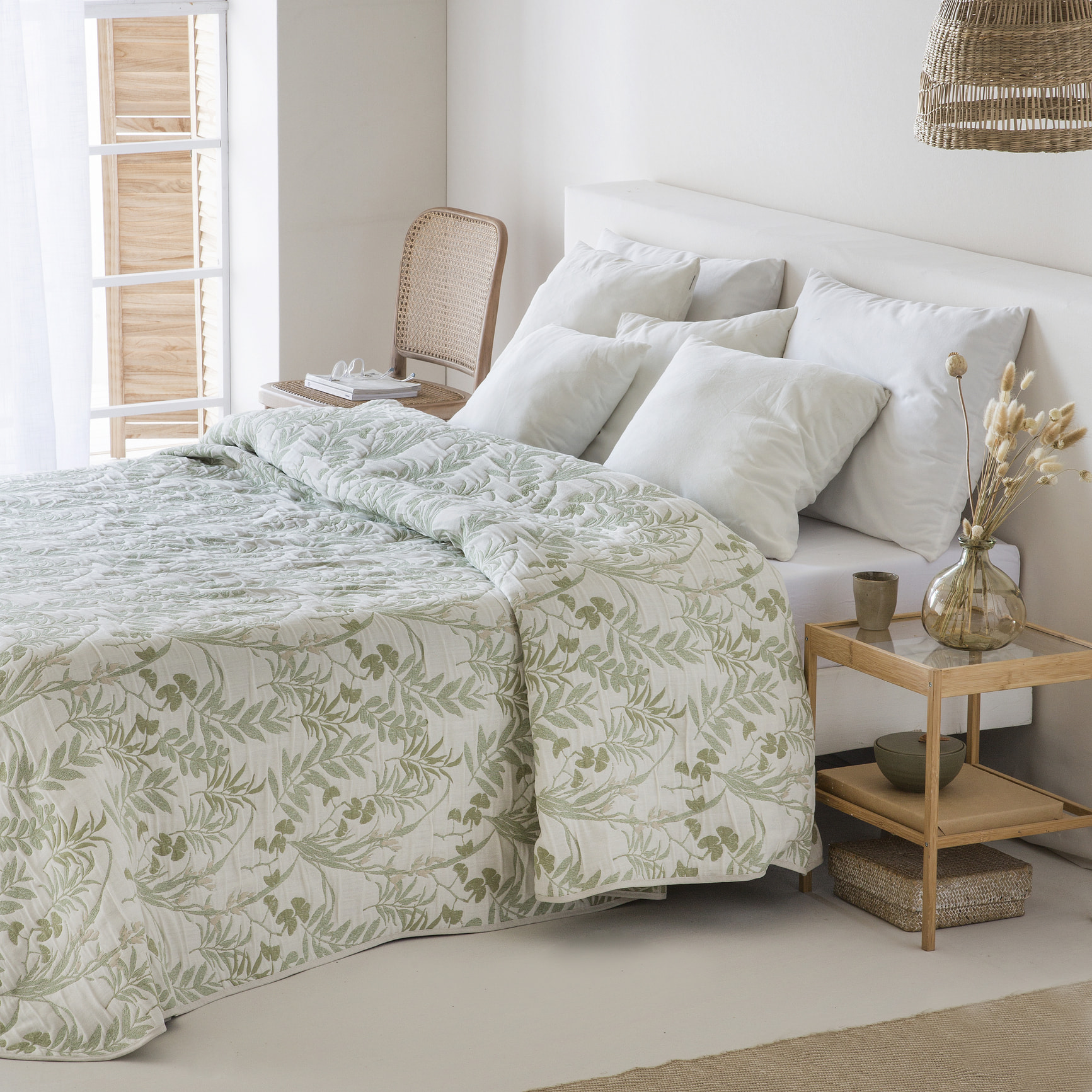 Couvre lit jacquard en coton vert