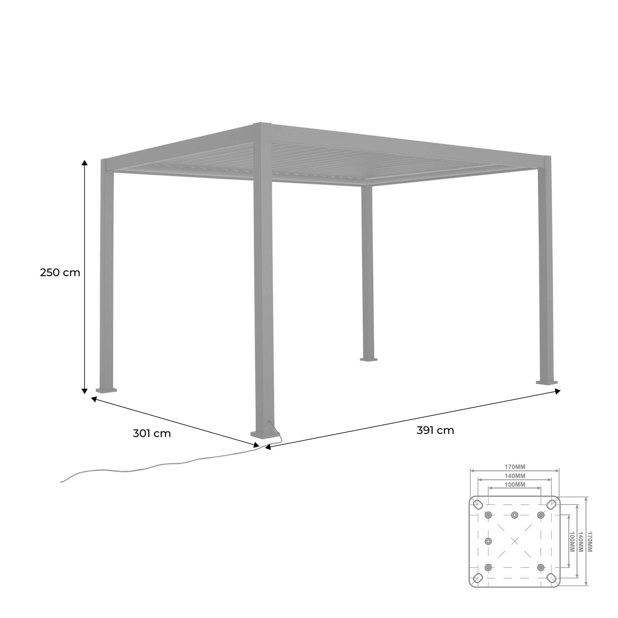 Pergola Bioclimatique électrique 3x4m. aluminium. à lames orientables avec éclairage LED