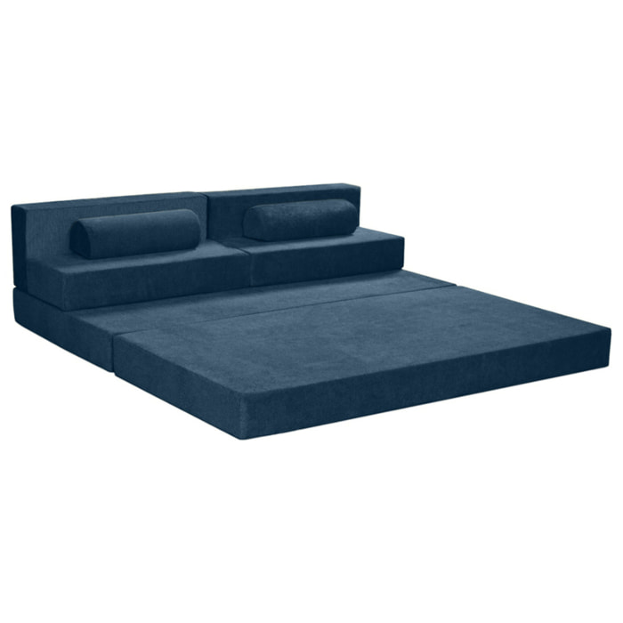 Astral - Canapé 3 places convertible en velours texturé - Bleu