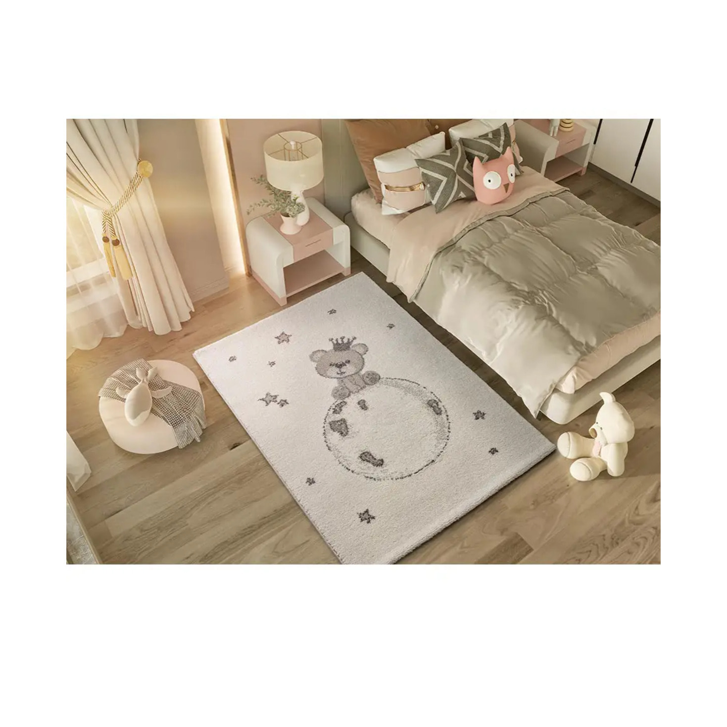 CRANBERRY Alfombra infantil osito blanco, 120x170 cm.