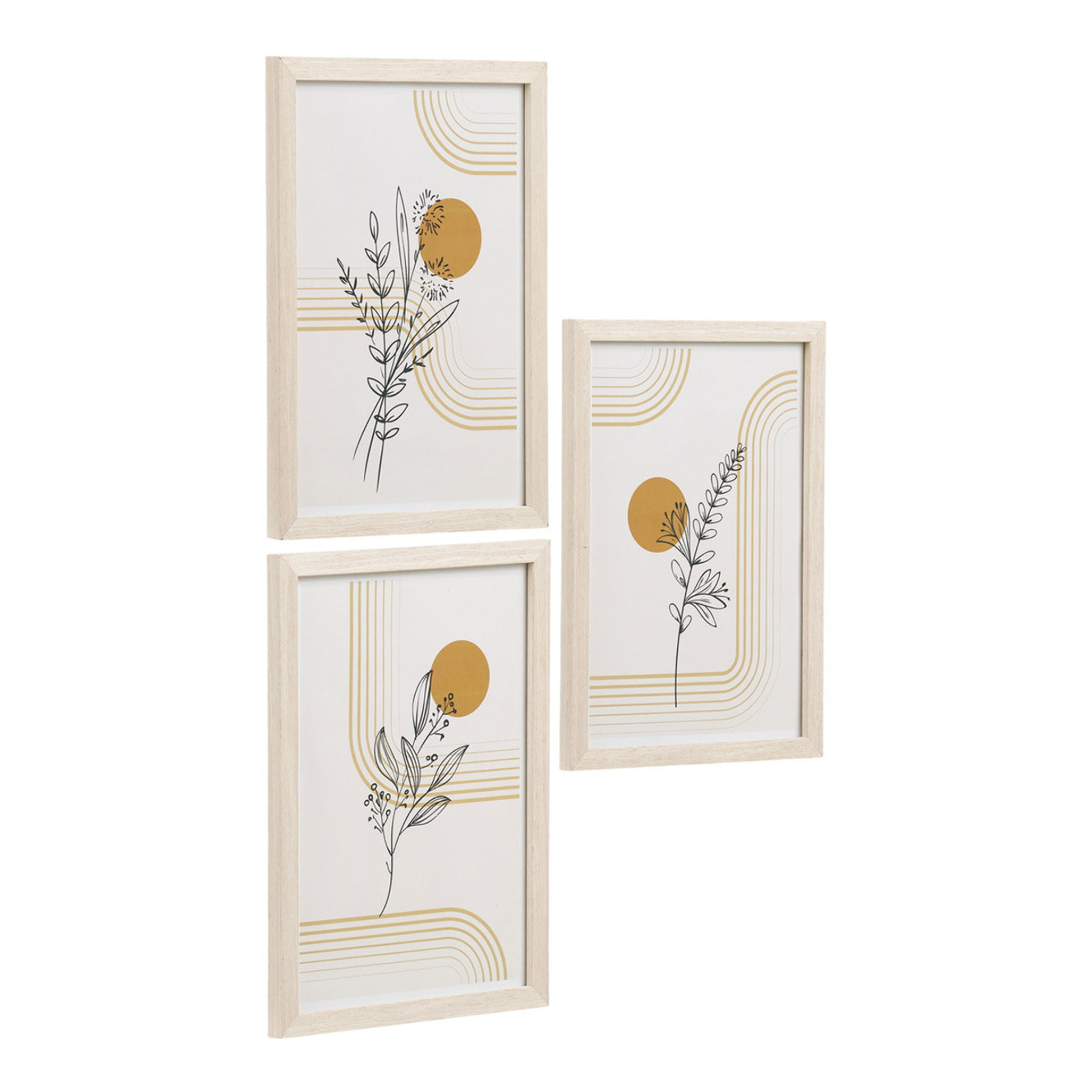 Set 3 cornici Madison in MDF naturale con stampe botaniche
