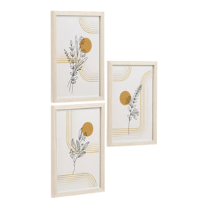 Set 3 cornici Madison in MDF naturale con stampe botaniche