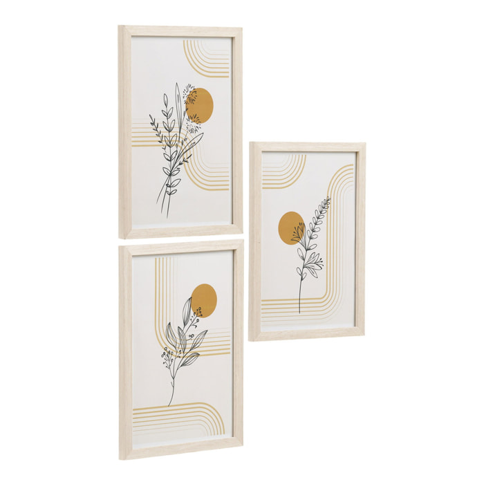 Set 3 cornici Madison in MDF naturale con stampe botaniche