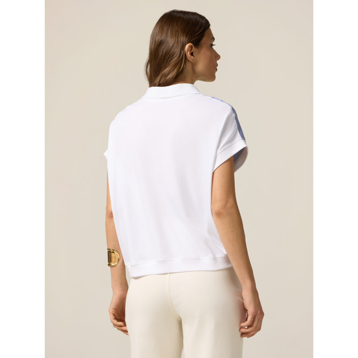 Oltre - T-shirt a polo con spilla - Azzurro