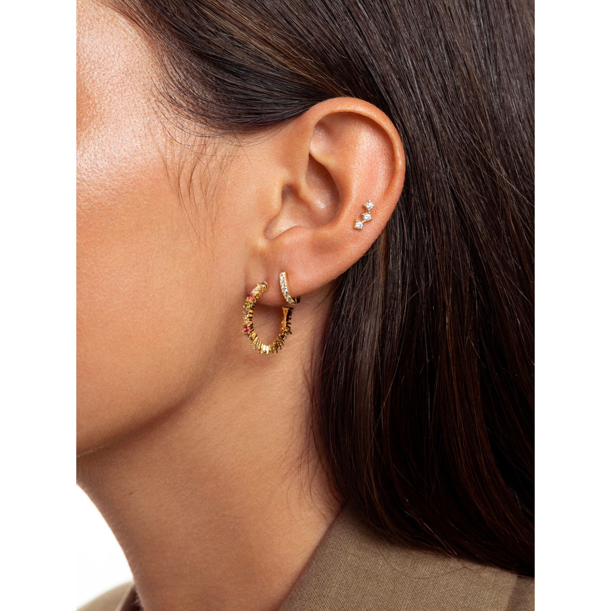 Orecchino Singolo Triple Spark Argento Placcato Oro