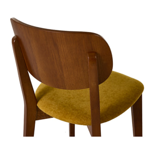 Chaises vintage en bois foncé chêne et tissu effet velours jaune moutarde (lot de 2) LUCIA
