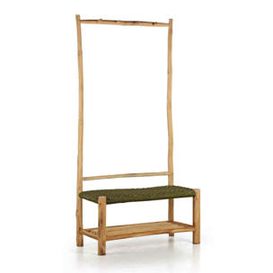 Panca appendiabiti in legno di teak e corda verde - Terra