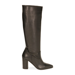 Stivali neri in pelle, tacco 9 cm