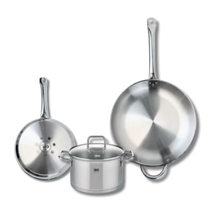 Ensemble de 2 Poêles de cuisson 24 et 32 cm et 1 faitout 20 cm Elo Profi Citrin