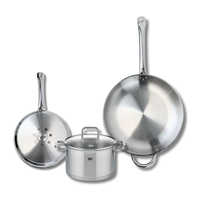 Ensemble de 2 Poêles de cuisson 24 et 32 cm et 1 faitout 20 cm Elo Profi Citrin