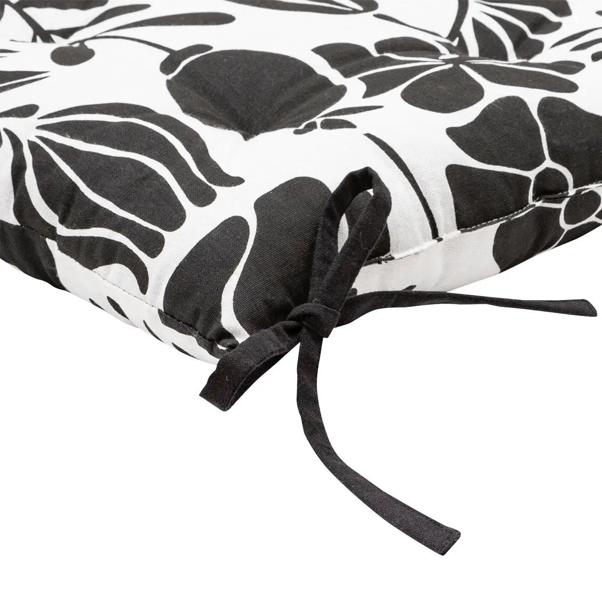 Galette de chaise "Twisted lime" coton noir & blanc 38x38cm