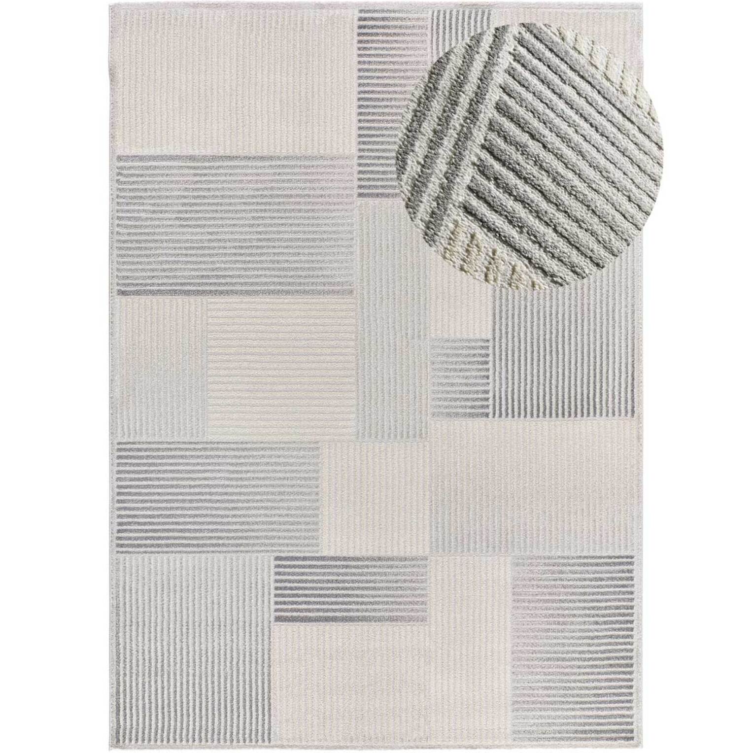 BARESA Alfombra geométrica con relieve en tonos gris y beige, varias medidas disponibles
