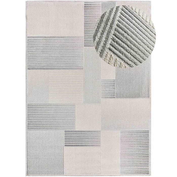 BARESA Alfombra geométrica con relieve en tonos gris y beige, varias medidas disponibles