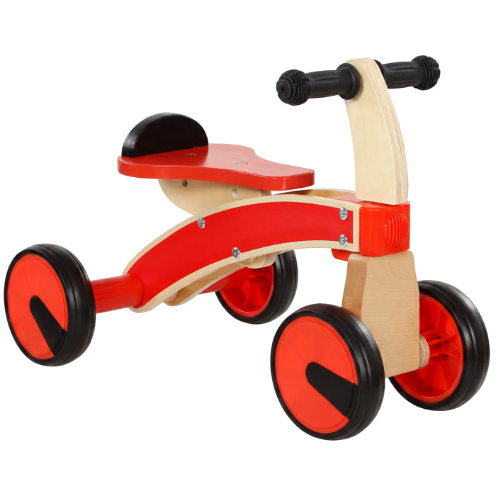 Porteur en bois 4 roues selle avec rebord naturel noir rouge