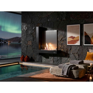 Cheminée à l'éthanol en verre et acier inox noir