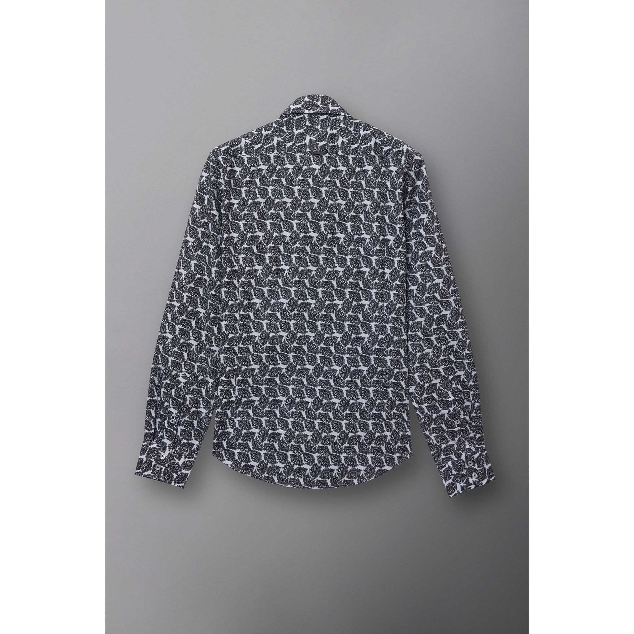 Camicia Uomo 2 Bottoni Button Down Slim Popeline Stampato Bianco/Nero