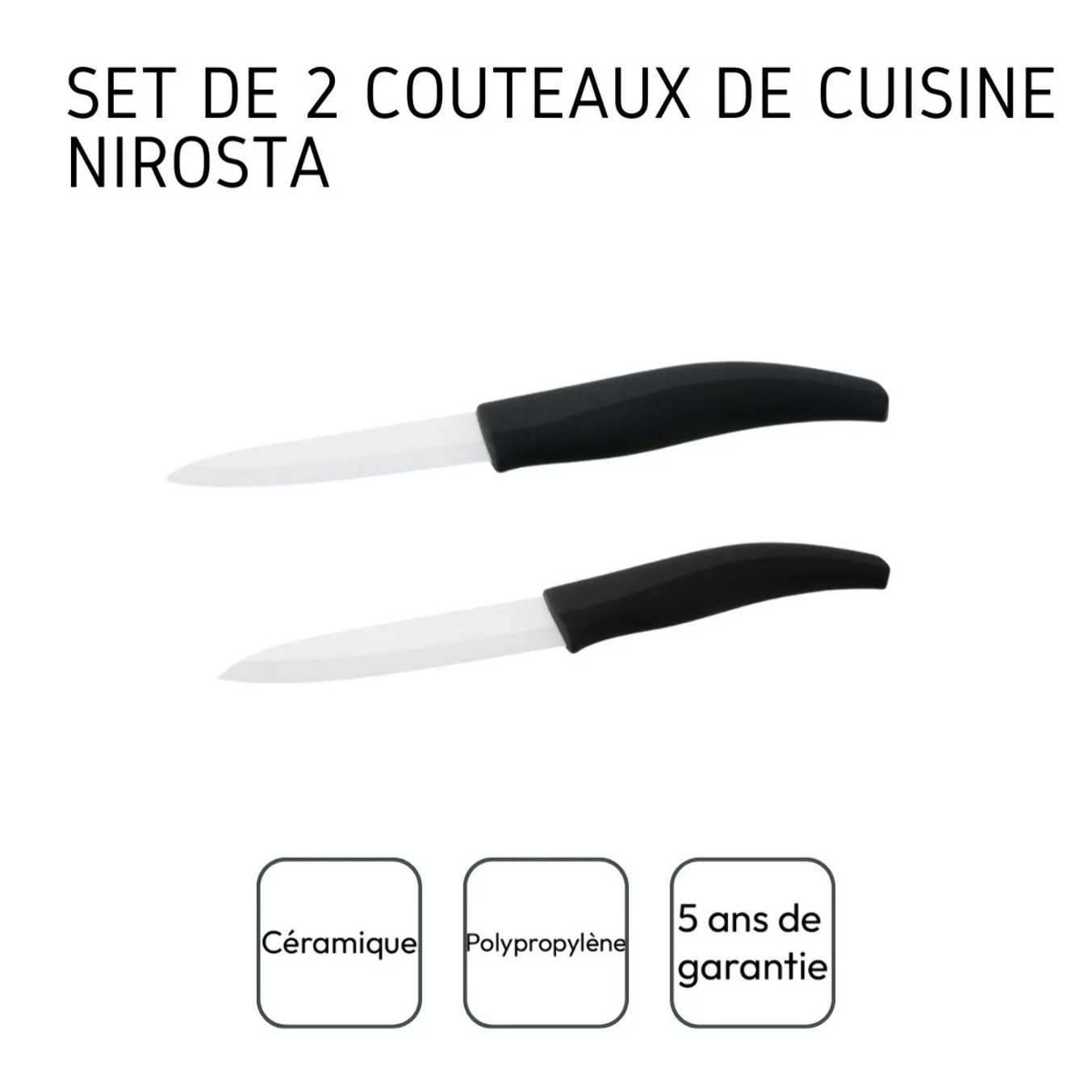 Set de 2 couteaux de cuisine lame en céramique 18 et 24 cm Nirosta