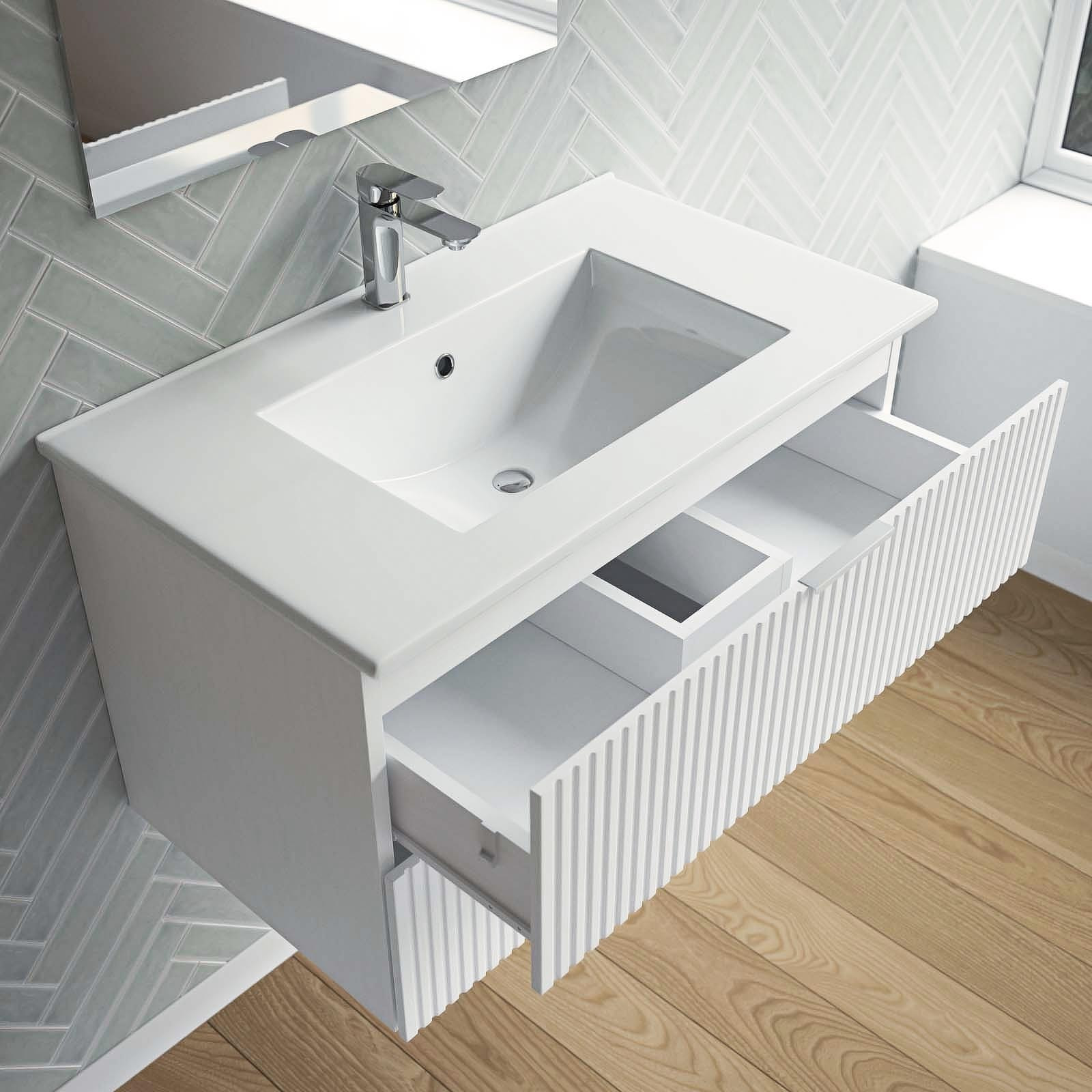 Meuble salle de bain simple vasque 60cm blanc MDF ondulé