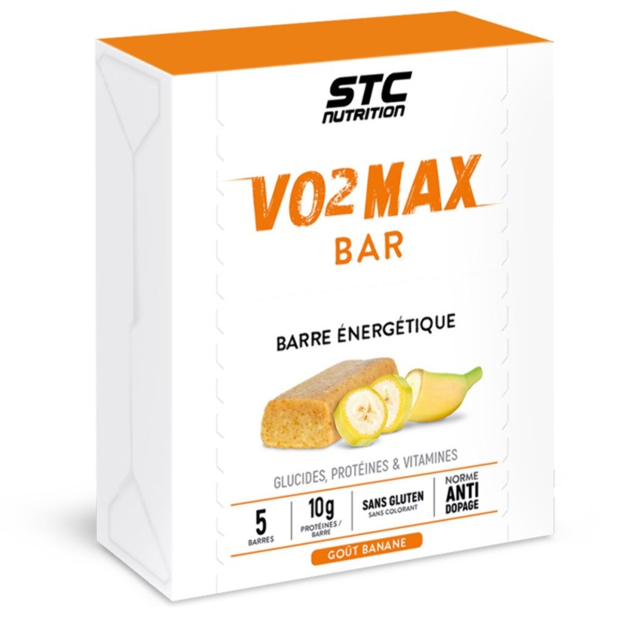 STC NUTRITION - VO2 Max Bar - Barre énergétique - Spéciale efforts longue durée - Glucides + Protéines (Whey) + Vitamines - Goût Banane, Chocolat ou Fruits Rouges - 5 barres
