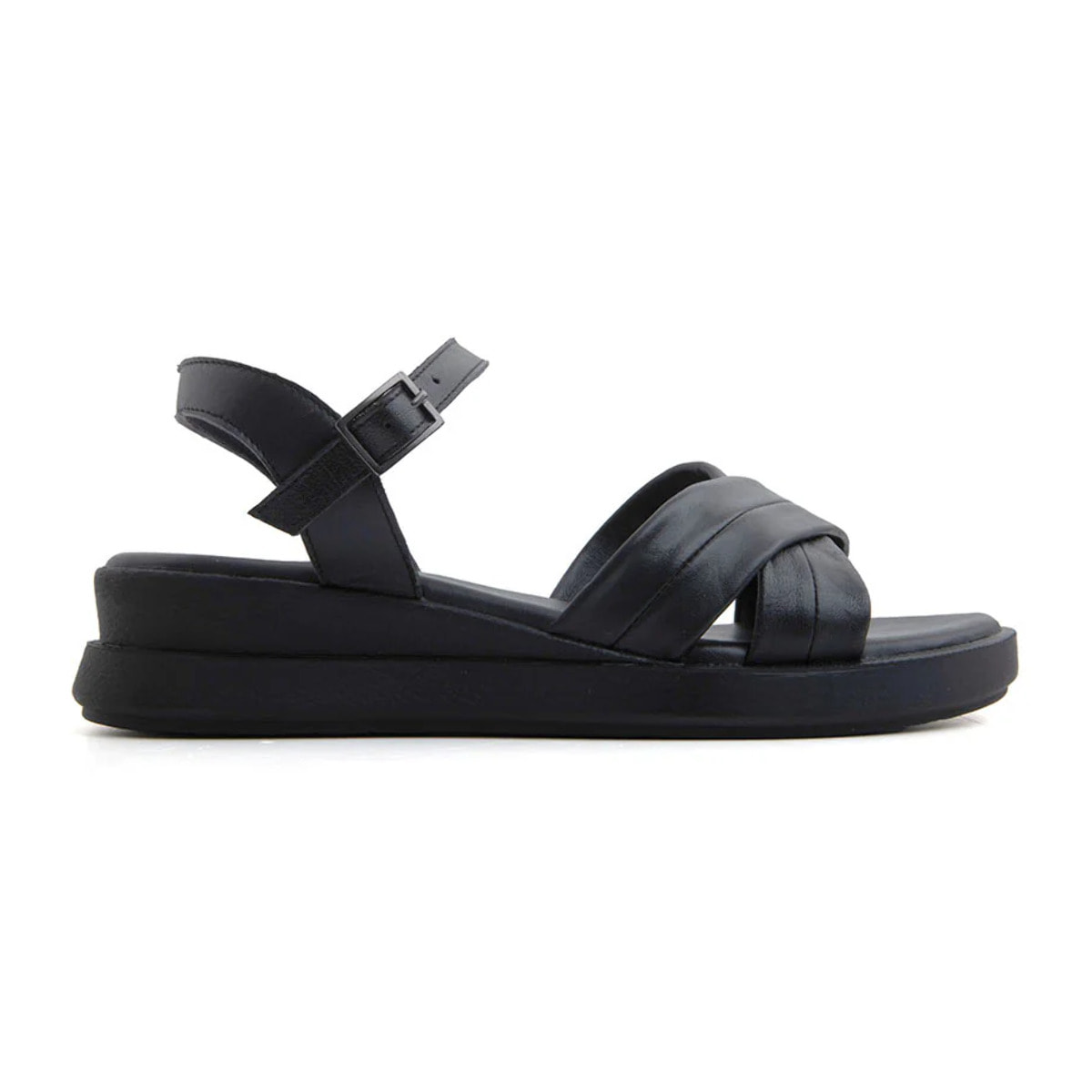 Sandalo platform x-cross in vera pelle - NERO